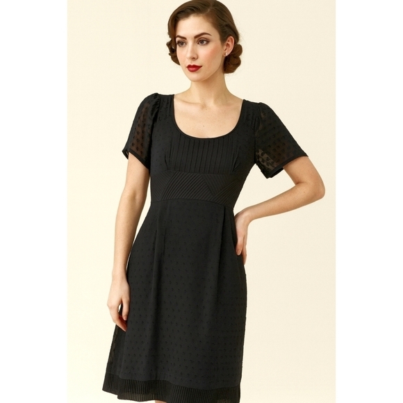 Catherine Malandrino Dresses & Skirts - CATHERINE MALANDRINO Black 100% Silk Textured Midi Dress, Baby Doll, Vintage, 10